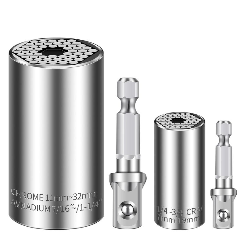 URGENEX Universal Socket Set (11-32mm 7-19mm) Super Socket for Unscrew Any Bolt Multi-Function Universal Wrench Tool Kit with Power Drill Adapters Gifts for Men, Father/Dad, Husband, DIY Handyman 4PCS - Image 1